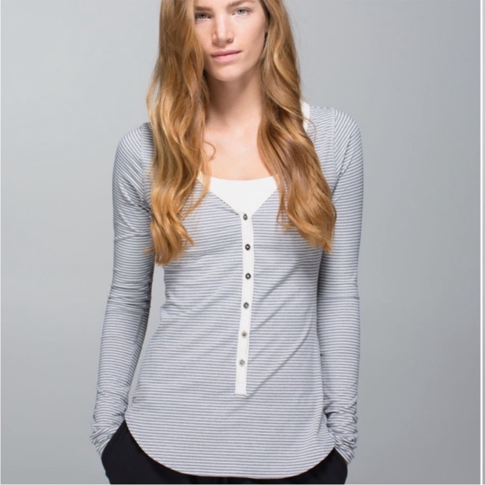 Lululemon Striped Long Sleeve Henley, size 6, VGUC
